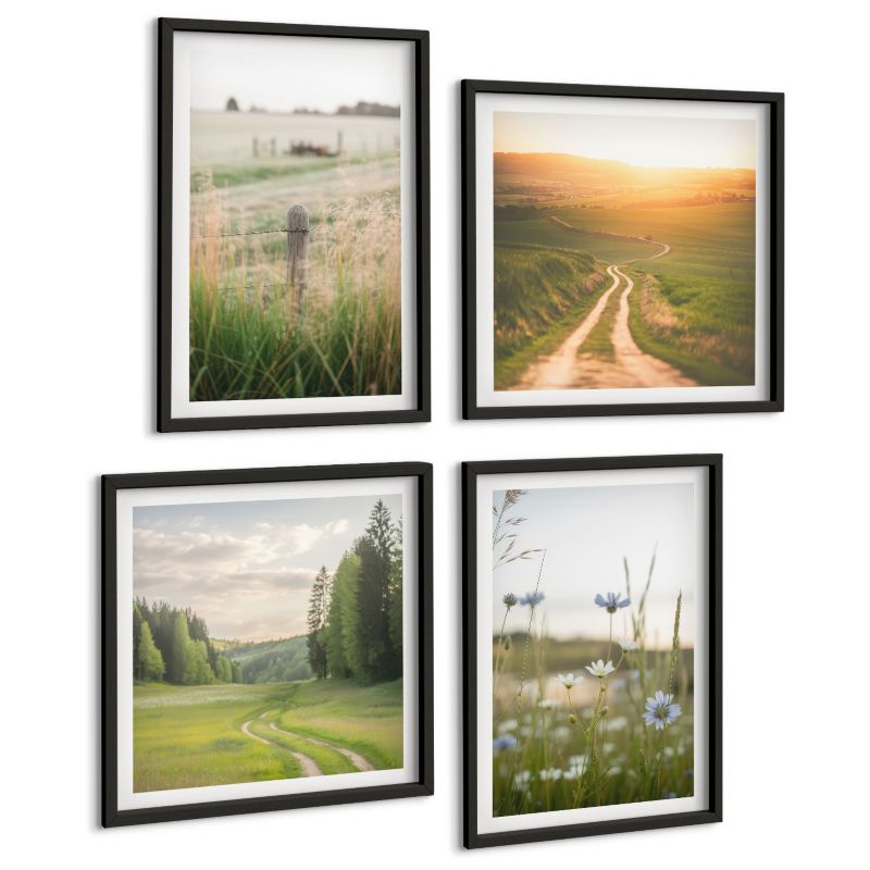 Zestaw 4 Obrazów ArtPrintCave (2x50x50+2x40x60cm) Czarna rama Krajobrazy natury pola słońce 1 kpl.