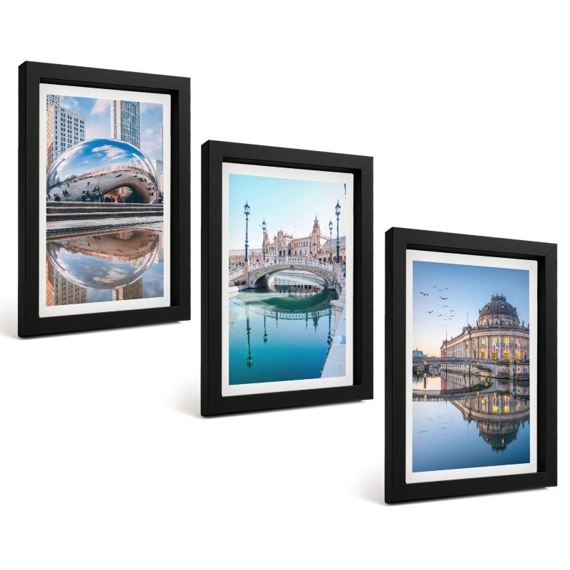 Komplet 3 Obrazów w Czarnej Ramie ArtPrintCave 20x30 cm Grafika Ścienna Architektura miast w wodzie 1 kpl.