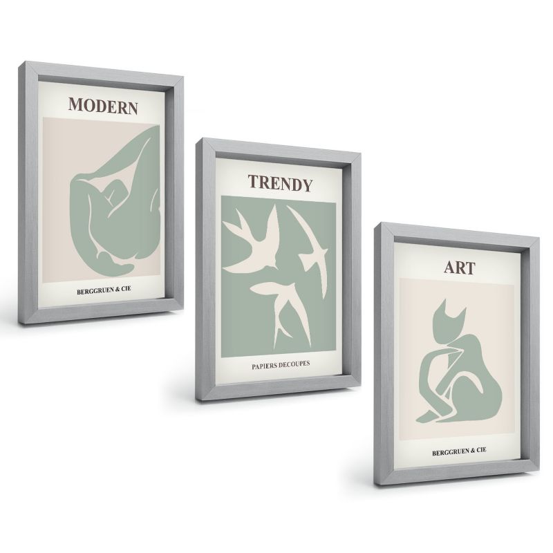 Galeria 3 Obrazów w Srebrnej Ramie ArtPrintCave 20x30 cm Komplet ścienny Matisse abstrakcyjne figury 1 kpl.