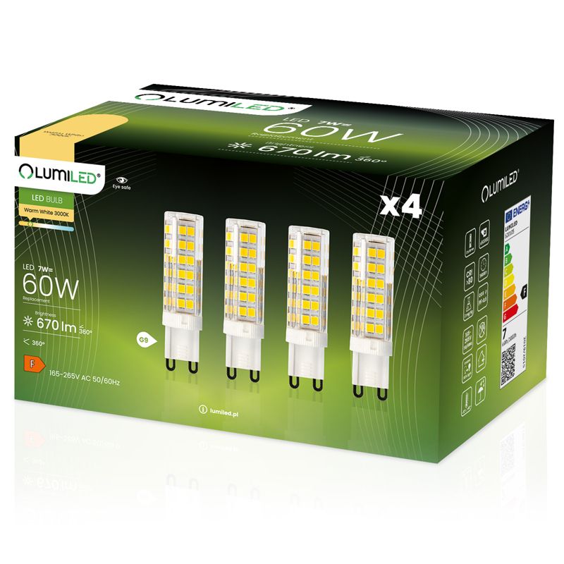 Żarówka LED Lumiled G9 Kapsułka 7W 670lm 3000K 360st 4 szt.