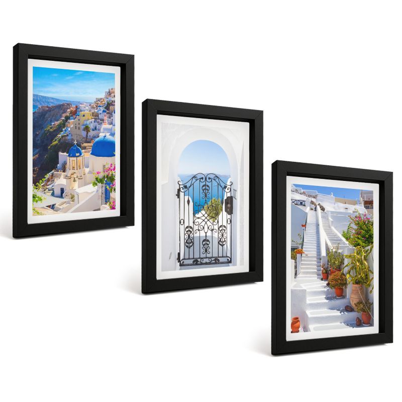 Zestaw Obrazów 3 Częściowy ArtPrintCave Czarne Ramki 20x30 cm Dekoracja do Sypialni Santorini architektura Oia 1 kpl.
