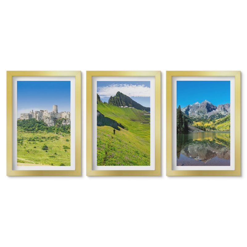 Tryptyk w złotej ramie Tulup 20x30 cm Zielone wzgórza z zamkiem Galeria ścienna 1 kpl