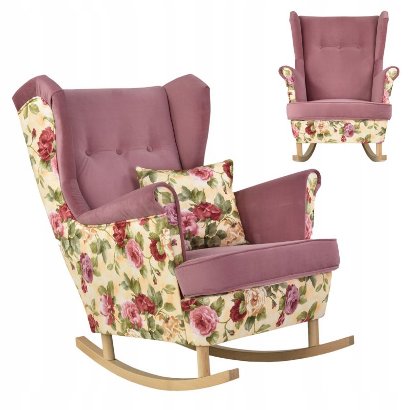 Fotel uszak do salonu bujany Family Meble Ari Print Duo róże beżowe 1szt