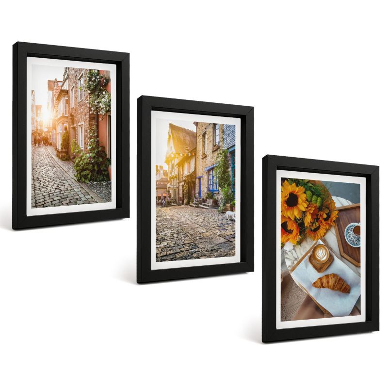 Trzyczęściowy Zestaw Obrazów ArtPrintCave 20x30 cm Czarna rama Uliczki kawa słoneczniki 1 kpl.