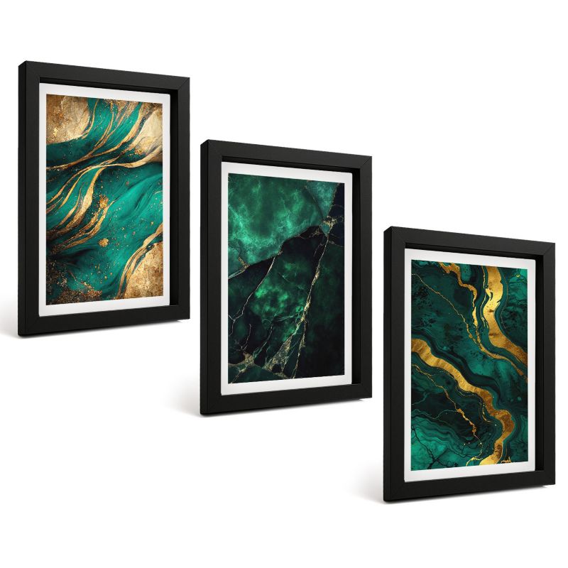 Galeria 3 Obrazów w Czarnej Ramie ArtPrintCave 20x30 cm Komplet ścienny Eleganckie wzory kamieni 1 kpl.