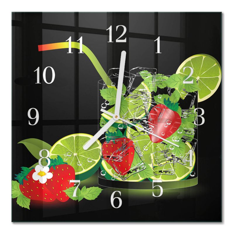 Zegar Ścienny Bez Tykania Tulup 30x30 cm z Białymi Wskazówkami Truskawka i Limonka 1 szt.