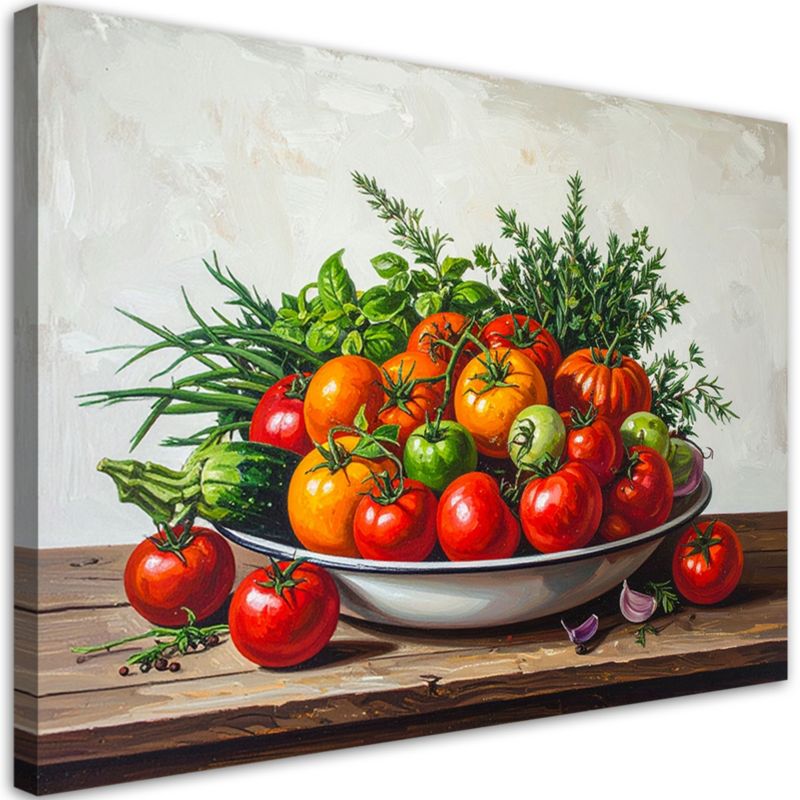 Obraz do kuchni jadalni restauracji Feeby Martwa natura pomidory i zioła 90x60cm 1szt