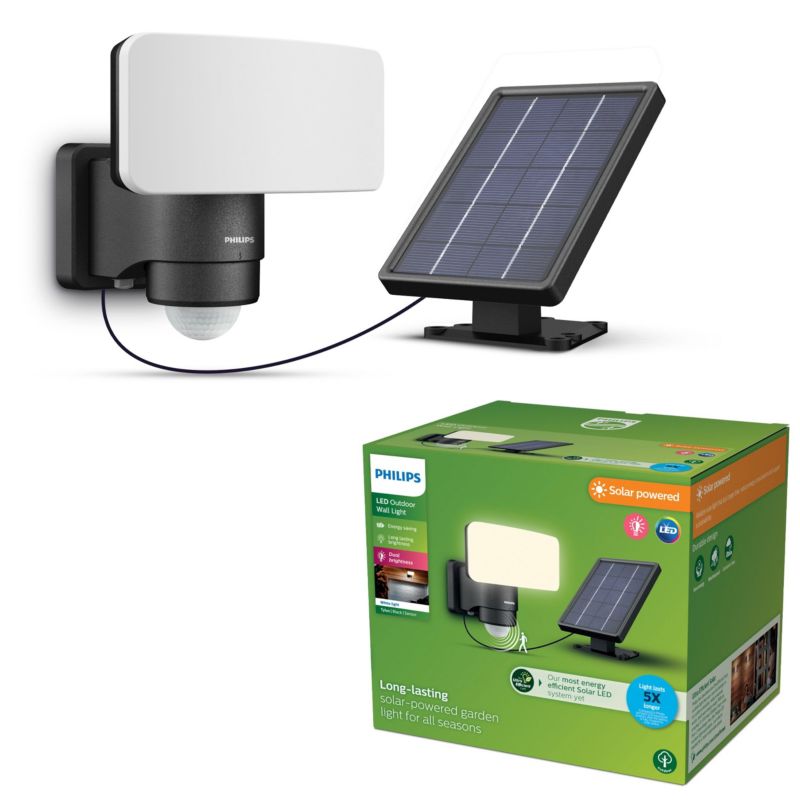 Naświetlacz Tylus LED Philips Solarny 6W 1000lm 3000K IP44 z Czujnikiem Ruchu i Zmierzchu Czarna 1 szt.