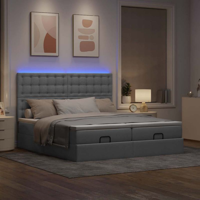 Łóżko otomana WaszeMeble z materacem 200x220 cm Jasnoszary tkanina z LED ze schowkiem WM-3314590 1 szt.
