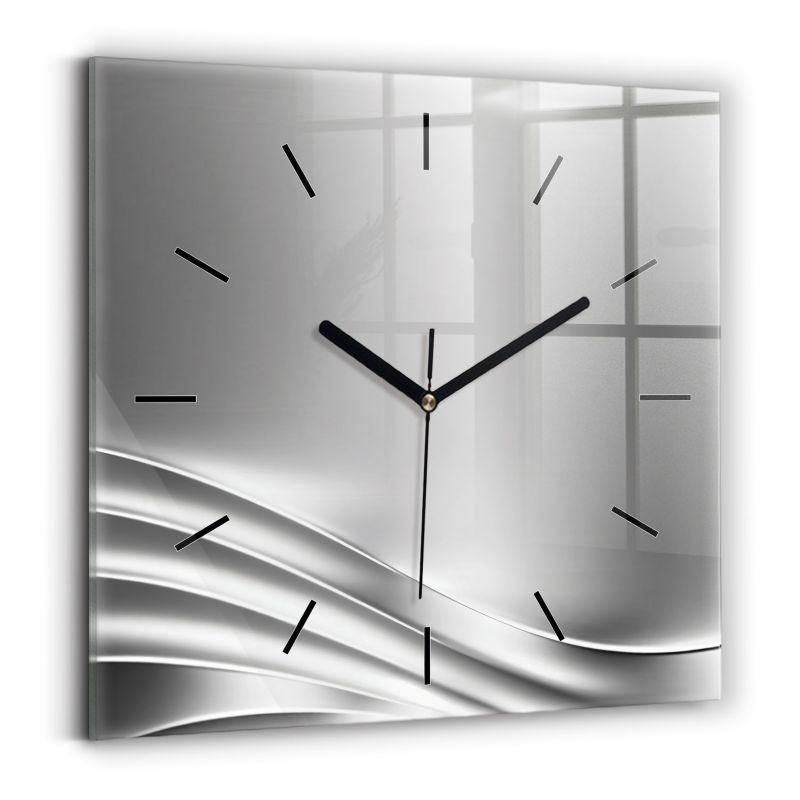 Zegar szklany Wallfluent 30x30 cm Srebrna abstrakcja czarne wskazówki 1 szt.