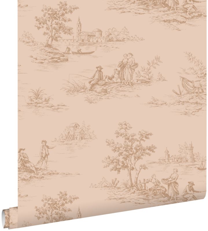 Tapeta ESTAhome nadruk toile de jouy delikatnego różu 50 x 900 cm - 1 rol.