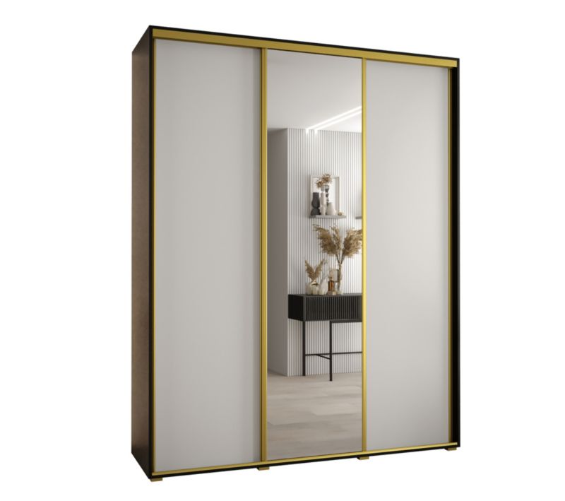 Szafa przesuwna Abiks DAVOS 3 wysoka szer.200cm gł.60cm czarny/biały/złoty 1szt.