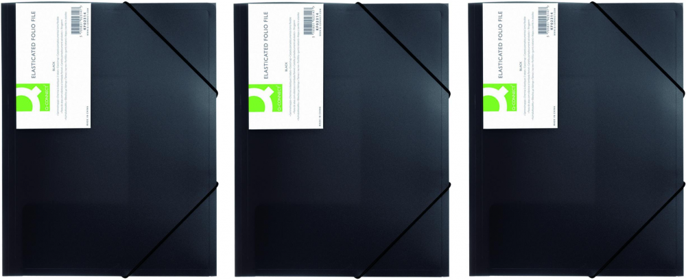 3x teczka z gumką Q-connect, A4, plastikowa, 3-skrzydłowa, czarny