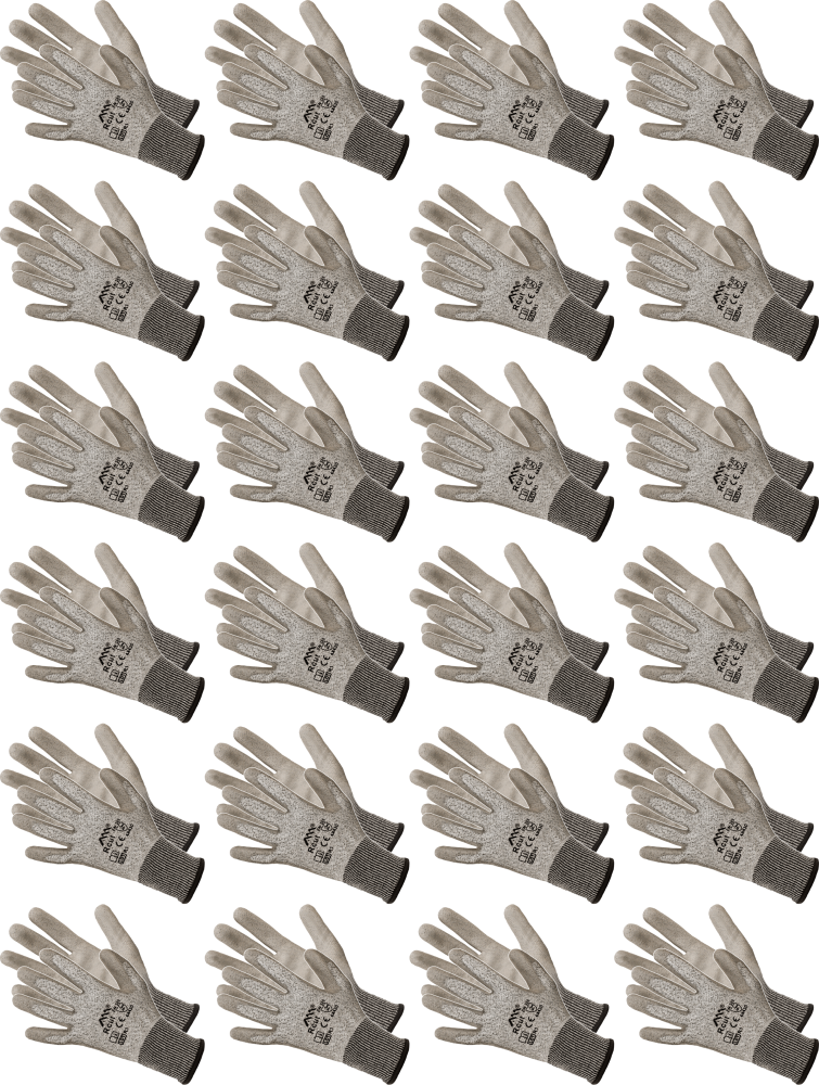 24x Rękawice robocze Art-Mas RCUT KAT.2, antyprzecięciowe, powlekane, rozmiar 10, szary