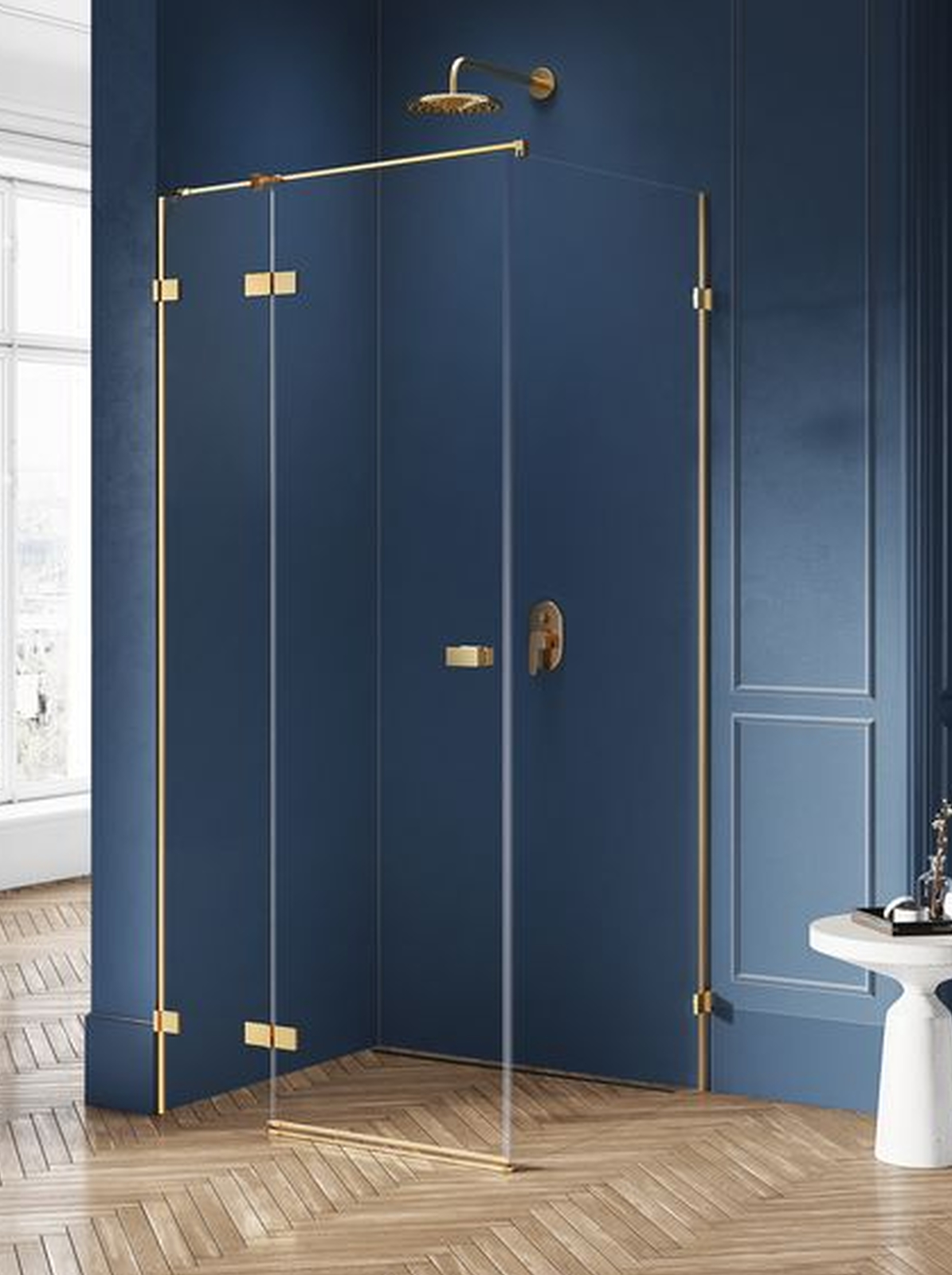 New Trendy Avexa Gold Brushed kabina prysznicowa 100x110 cm prostokątna lewa złoty szczotkowany/szkło przezroczyste EXK-1760