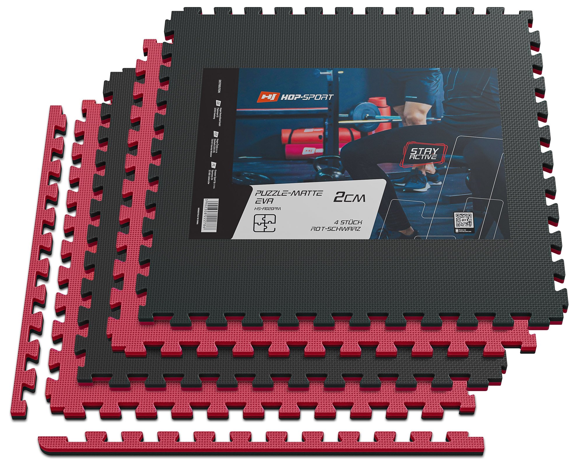 Mata puzzle EVA 2cm czarno/czerwona - 4 sztuki