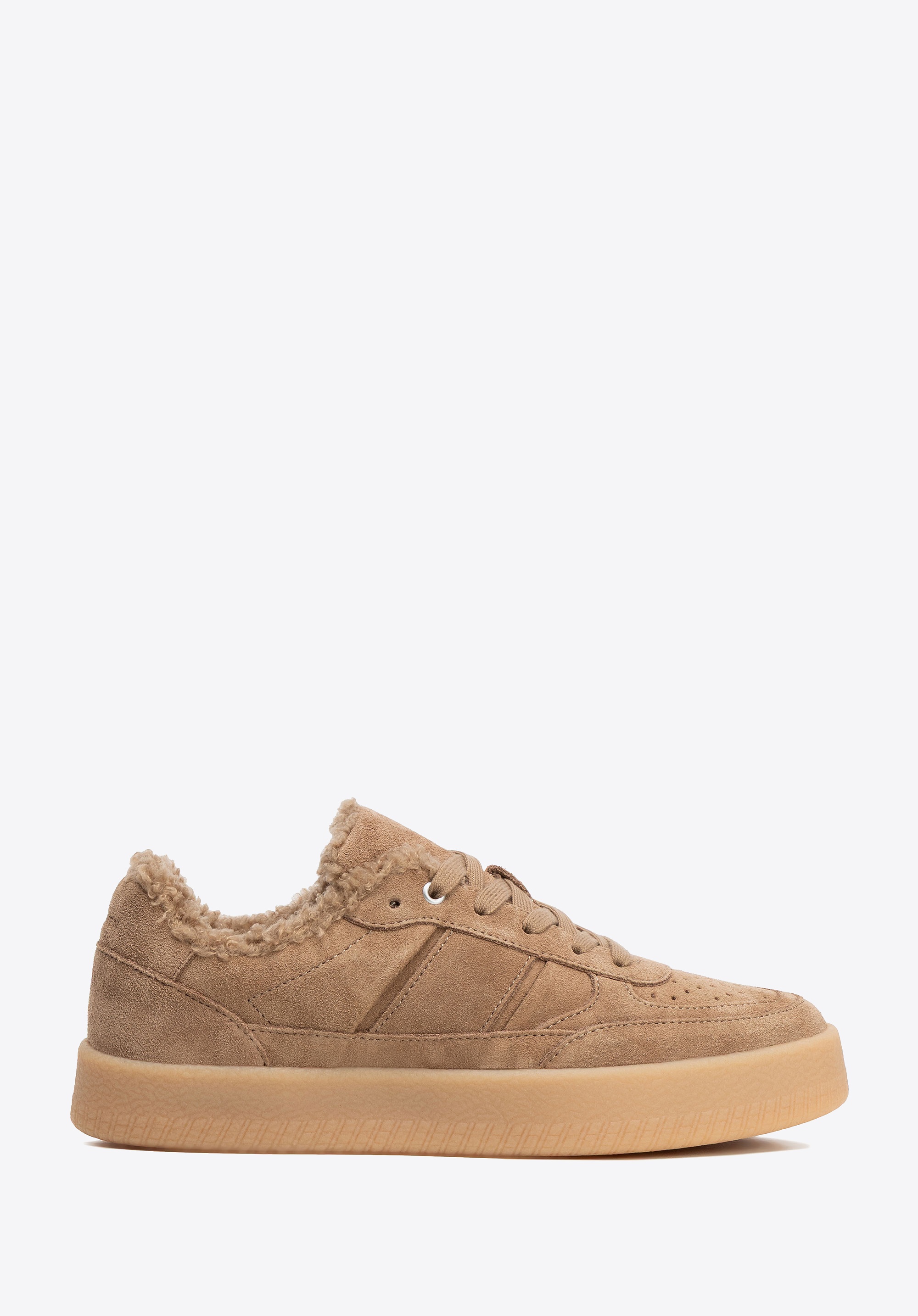 Zamszowe sneakersy z futrzanym wnętrzem beżowe