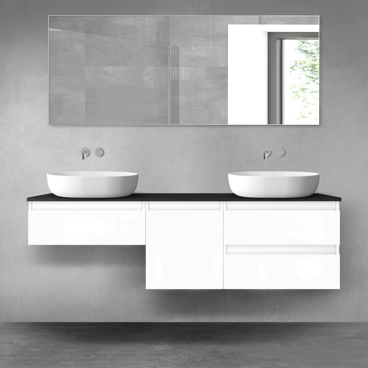 Darmowa Dostawa - Zestaw mebli łazienkowych 160x46.4x48.6 cm podumywalkowa wisząca biała-czarna Oltens Vernal 68456000