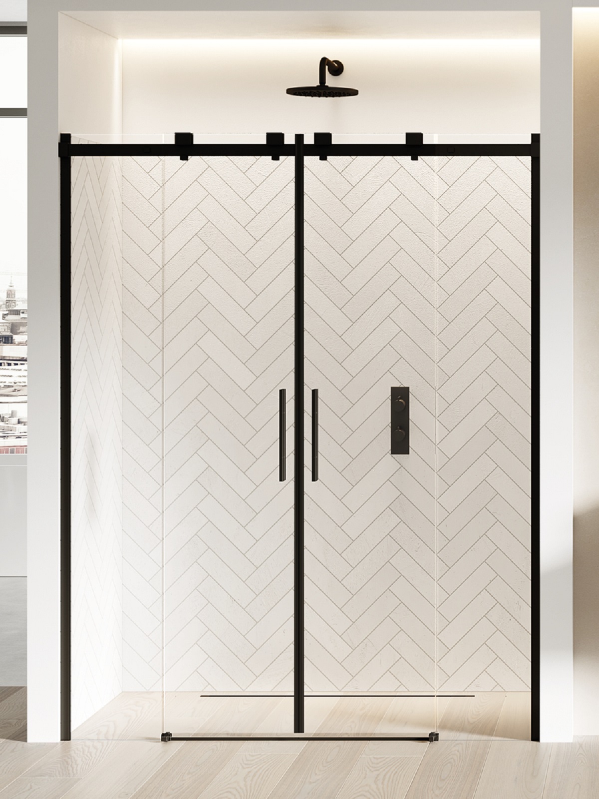 Darmowa Dostawa - Drzwi prysznicowe 150 cm rozsuwane czarny mat/szkło przezroczyste New Trendy Softi Black EXK3961