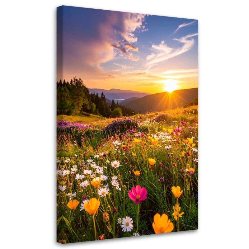 Obraz do salonu sypialni biura Feeby Łąka kwiaty pejzaż górski natura 80x120cm 1szt