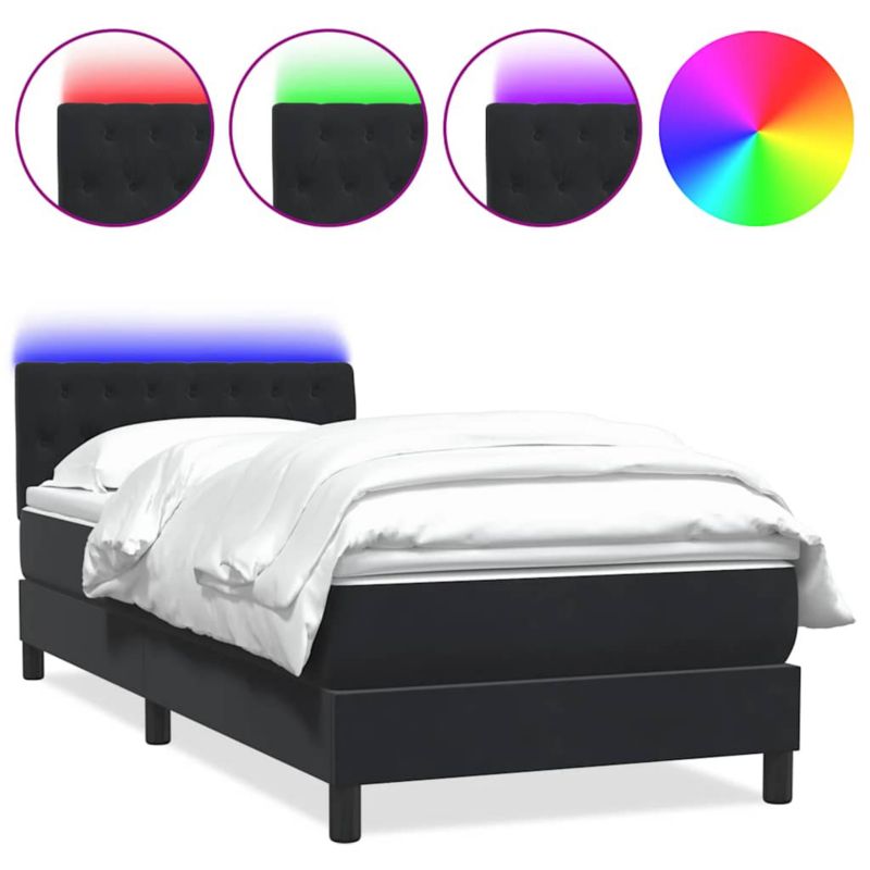 Łóżko z materacem WaszeMeble 90x200 cm Czarny aksamit z LED WM-3317153 1 szt.