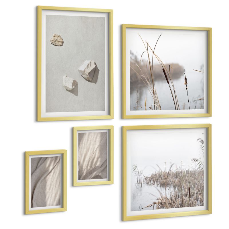 Pięcioczęściowy Zestaw Obrazów ArtPrintCave (2x50x50+2x20x30+40x60cm) Złota rama Zbliżenia struktury styl boho 1 kpl.