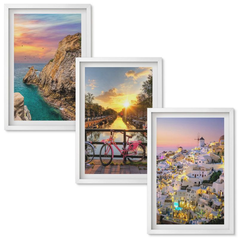 Obrazy Do Sypialni Wallfluent Widoki nadmorskie zachód słońca Biała rama 40x60 cm 3 szt.