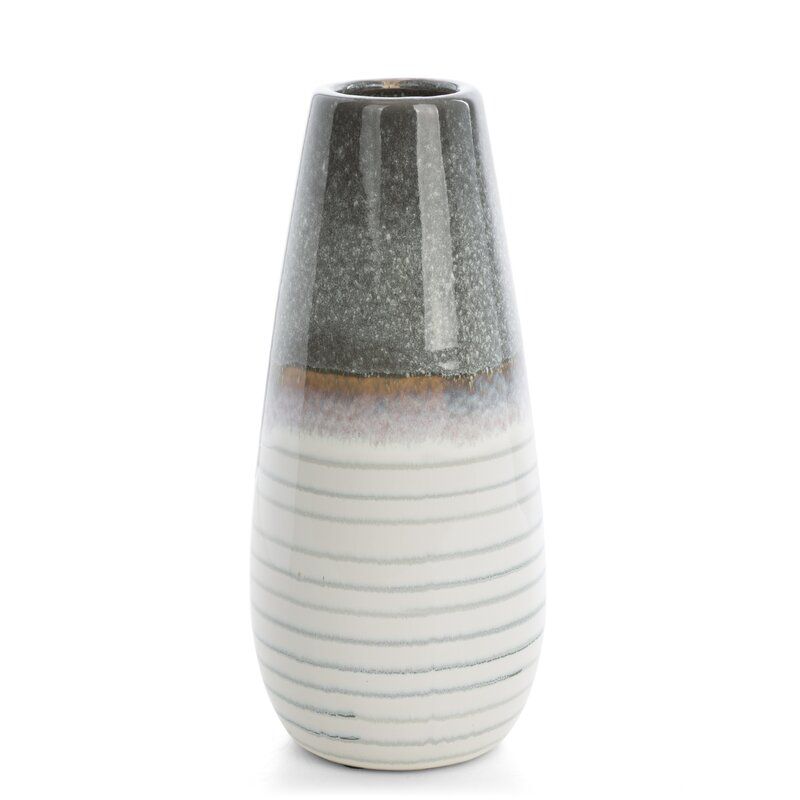 Wazon ceramiczny Eurofirany 13 x 13 x 30 cm biały popielaty 1 szt.