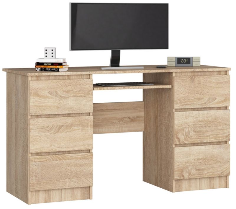 Biurko komputerowe Akord A11 Dąb Sonoma 135 cm 6 szuflad kolor Dąb Sonoma mat 135x50x77 cm 1 szt.