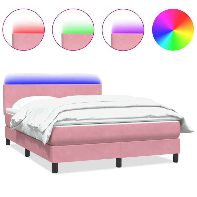 Łóżko z materacem WaszeMeble 140x200 cm Różowy aksamit z LED WM-3316694 1 szt.