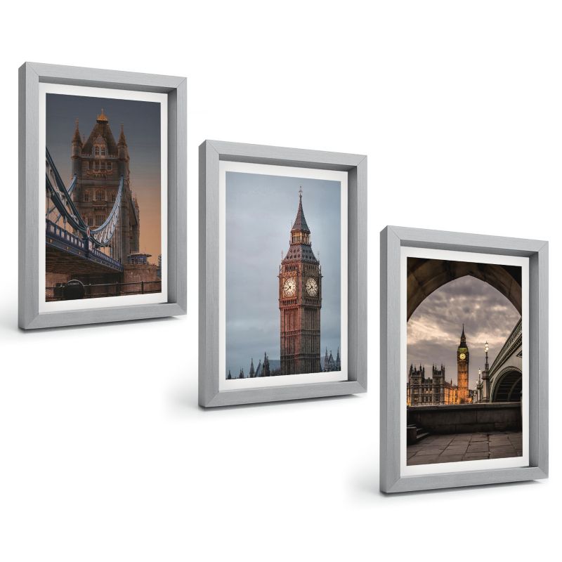 Trzyczęściowy Zestaw Obrazów ArtPrintCave 20x30 cm Srebrna rama Londyn most zegar Big Ben 1 kpl.