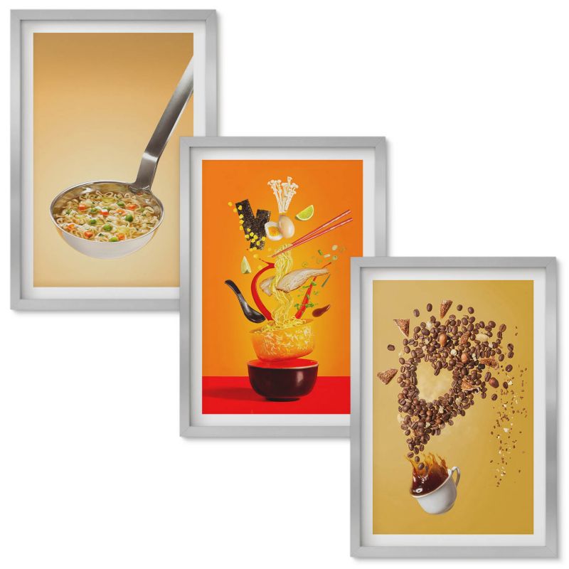 Obrazy Do Sypialni Wallfluent Kuchenne motywy jedzenia Srebrna rama 40x60 cm 3 szt.