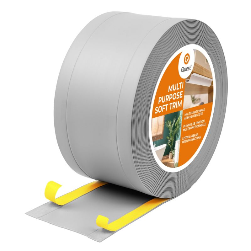 Listwa wykończeniowa samoprzylepna 6w1 PCV 75mm QUEST, maskująca elastyczna listwa podłogowa - 25 m, szary, 1 szt.