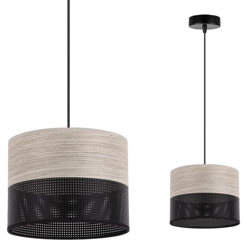 Lampa sufitowa wisząca Light Home LH Wood 1x E27 60W fornir dąb bielony/czarny klosz 20cm 1szt.