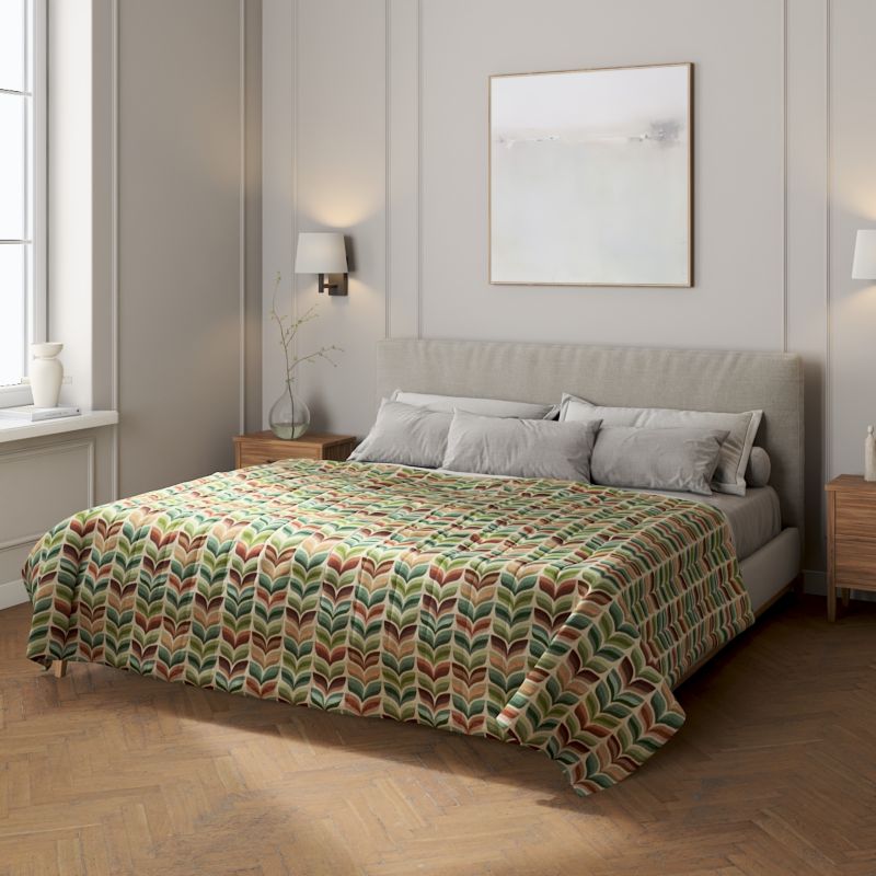 Narzuta pikowana w pasy Dekoria 130 x 210 cm zielono-beżowy motyw roślinny 1 szt.