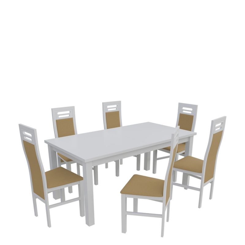 Zestaw RO22 MIRJAN 24 Stół rozkładany S18-L 80x160/200 + 6 krzeseł K65 biały + piaskowy 1 kpl.