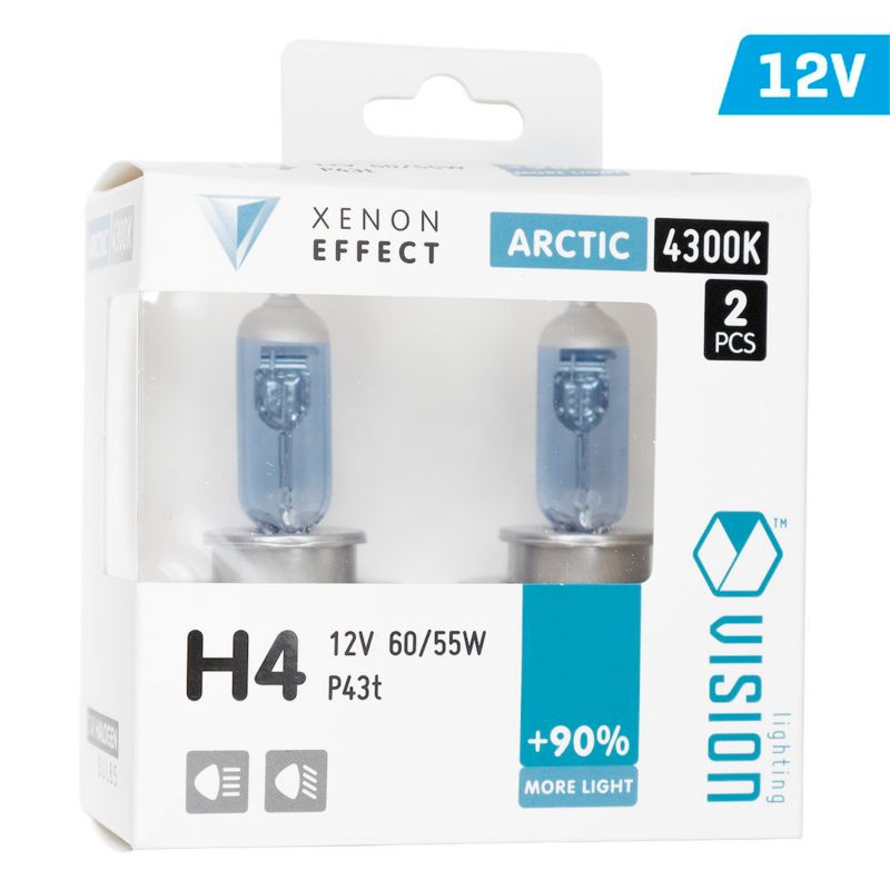 Żarówki VISION arctic white H4 12V 60/55W P43t U E4 +90%, Carmotion, 2 szt.
