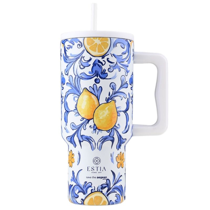 Kubek Termiczny Ze Słomką Amalfi Coast Estia Stal Nierdzewna W Cytryny 900 Ml 1 Szt.