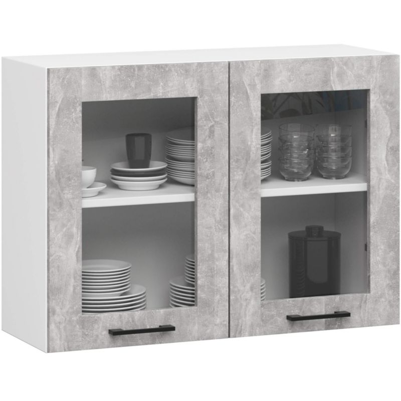 Szafka kuchenna wisząca witryna Akord Oliwia W80 Biała 80 cm 2 drzwi kolor Beton mat 2 półki 80x30,5x58 cm 1 szt.