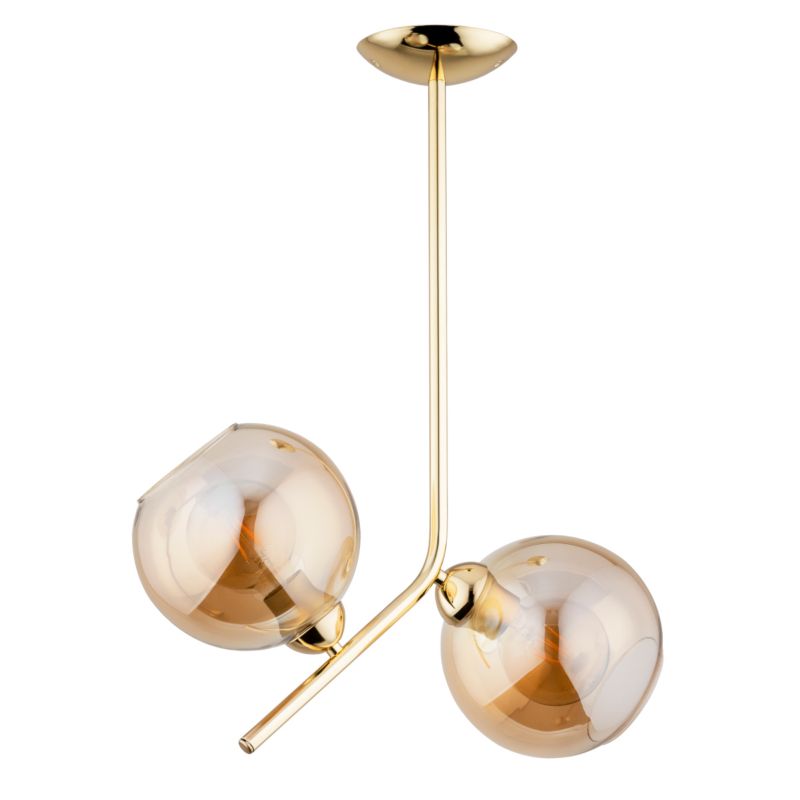 Lampa wisząca dwa bursztynowe klosze Alfa LALEN mosiężno-złota 2xE27x15W IP20 wym:65x20x46cm - 1 szt.