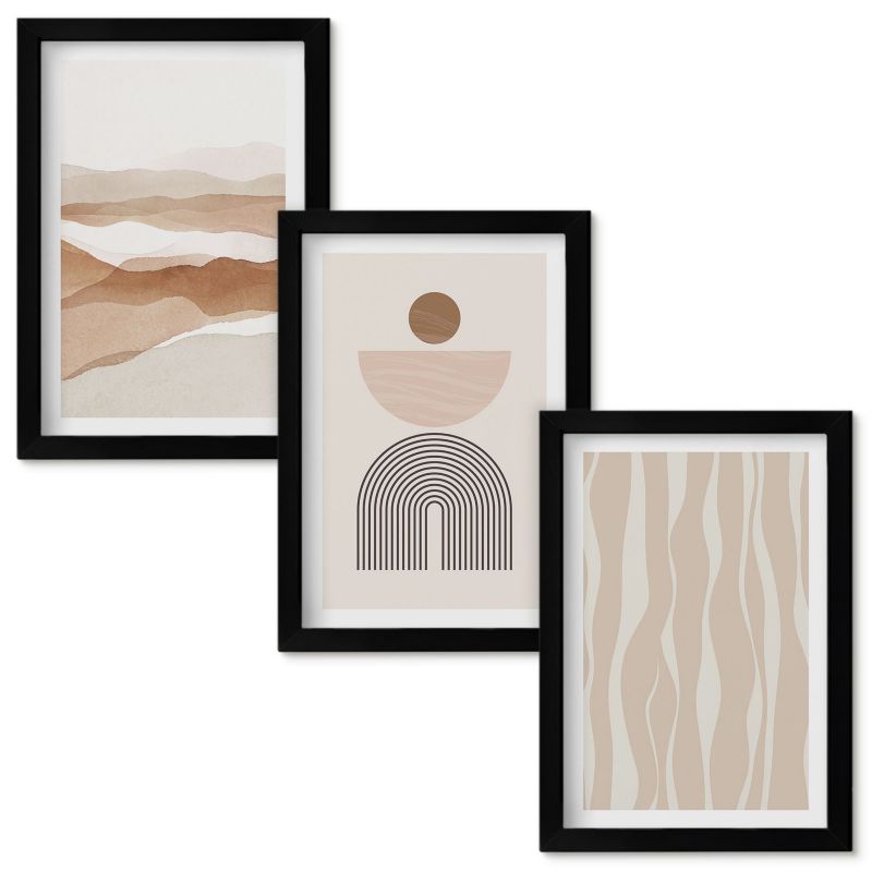 Obrazy Do Sypialni Wallfluent Abstrakcyjny pejzaż natura geometria Czarna rama 20x30cm 3 szt.