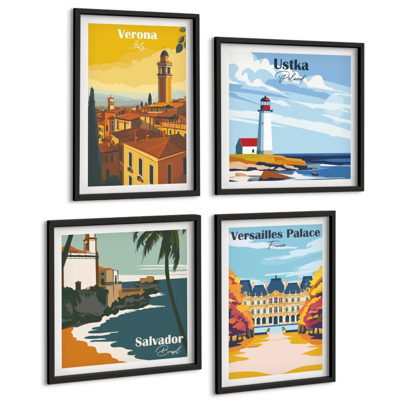 Galeria 4 Obrazów ArtPrintCave (2x50x50+2x40x60cm) Czarna rama Widoki znanych miejsc nad morzem 1 kpl.