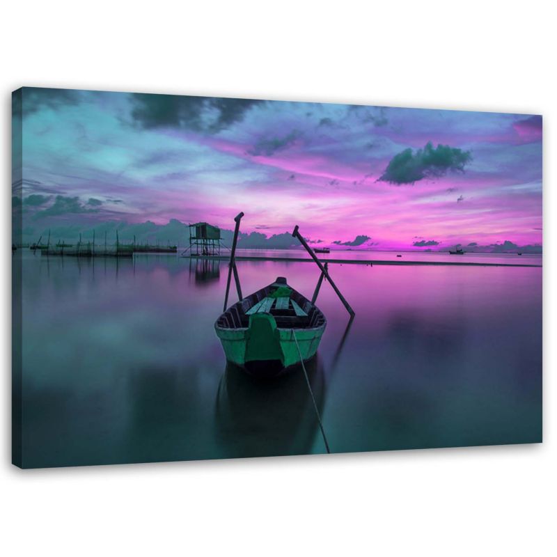 Obraz na płótnie Feeby Jezioro zachód słońca łódka 30x20cm 1szt