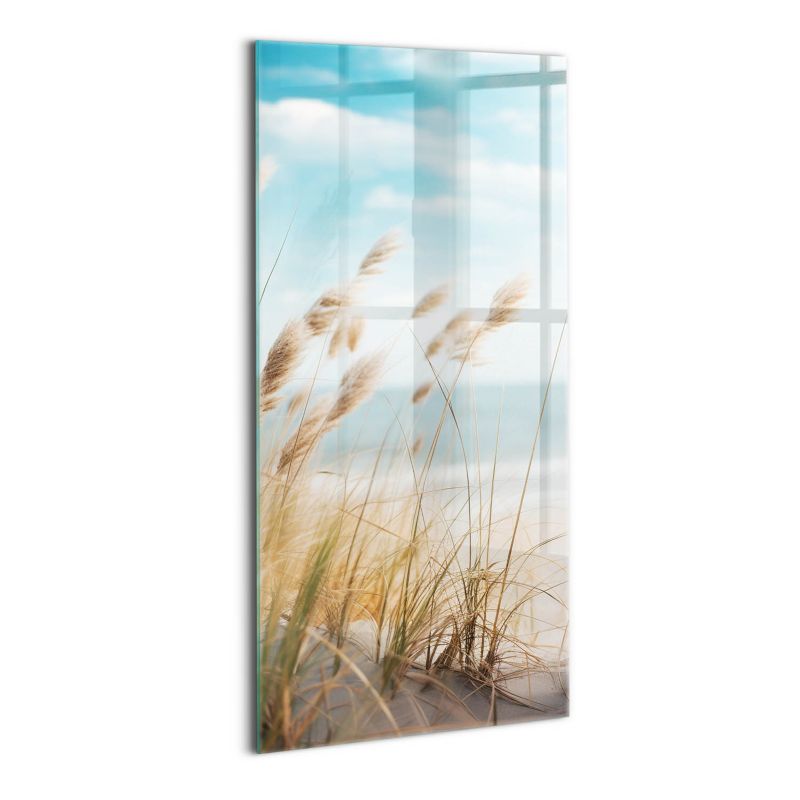 Foto Obraz Ścienny Szklany Wallfluent 50x100 cm Pejzaż traw plaży i morza styl boho 1 szt.