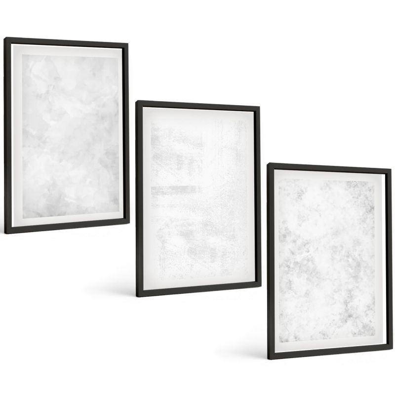 Komplet 3 Obrazów w Czarnej Ramie ArtPrintCave 40x60 cm Grafika Ścienna Czarne plamy minimalistyczne tło 1 kpl.