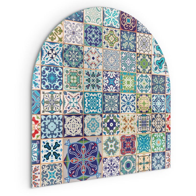 Szklana Podkładka Pod Kominek Półowalny Wallfluent 100x100 cm Mozaikowy wzór na kafelkach 1 szt.