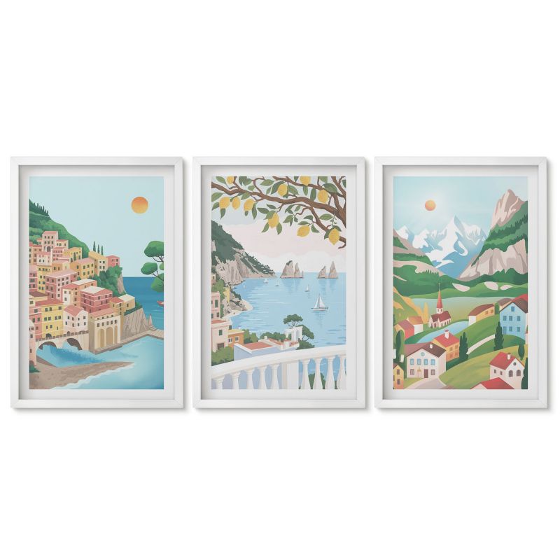 Zestaw 3 obrazów w białych ramach Tulup 40x60 cm Widoki nadmorskie pastelowe Galeria ścienna 1 kpl