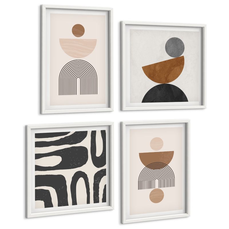 Czteroczęściowy Zestaw Obrazów ArtPrintCave (2x50x50+2x40x60cm) Biała rama Abstrakcyjne boho wzornictwo 1 kpl.