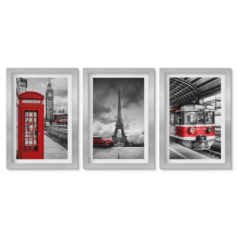 Trzy obrazy w srebrnej ramie zestaw Tulup 20x30 cm Ikony Londyn Paryż transport Tryptyk 1 kpl