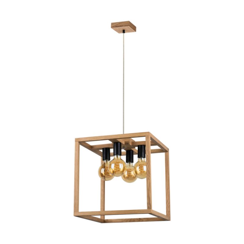 Drewniana Lampa Wisząca SPOT Light 4xE27 Max.60W Dąb Olejowany FSC z Akcentem Czerni, Polski Producent, 1 szt.